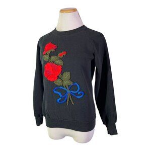 Vintage Jerzees by Russell Size S Black Sweatshirt Needlepoint Roses Made in USA